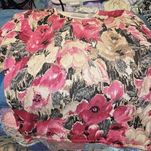 Alfred Dunner Pink and Black Floral Sweater
